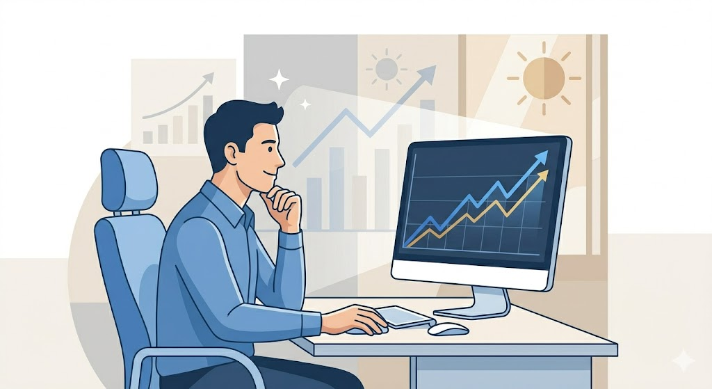 ETF 투자 입문자가 차트를 확인하는 모습 — 초보 투자자를 위한 ETF 가이드 이미지